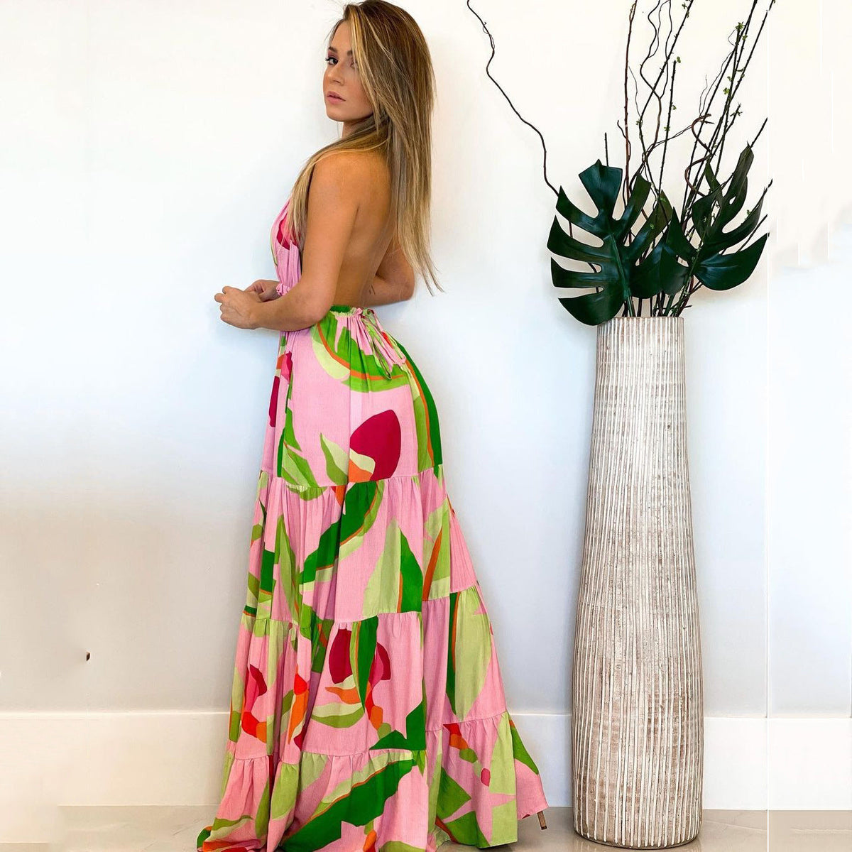 Spring and summer deep V backless dress Bohemian floral suspender dress - MERGE.DAY.1.FREESTYLE