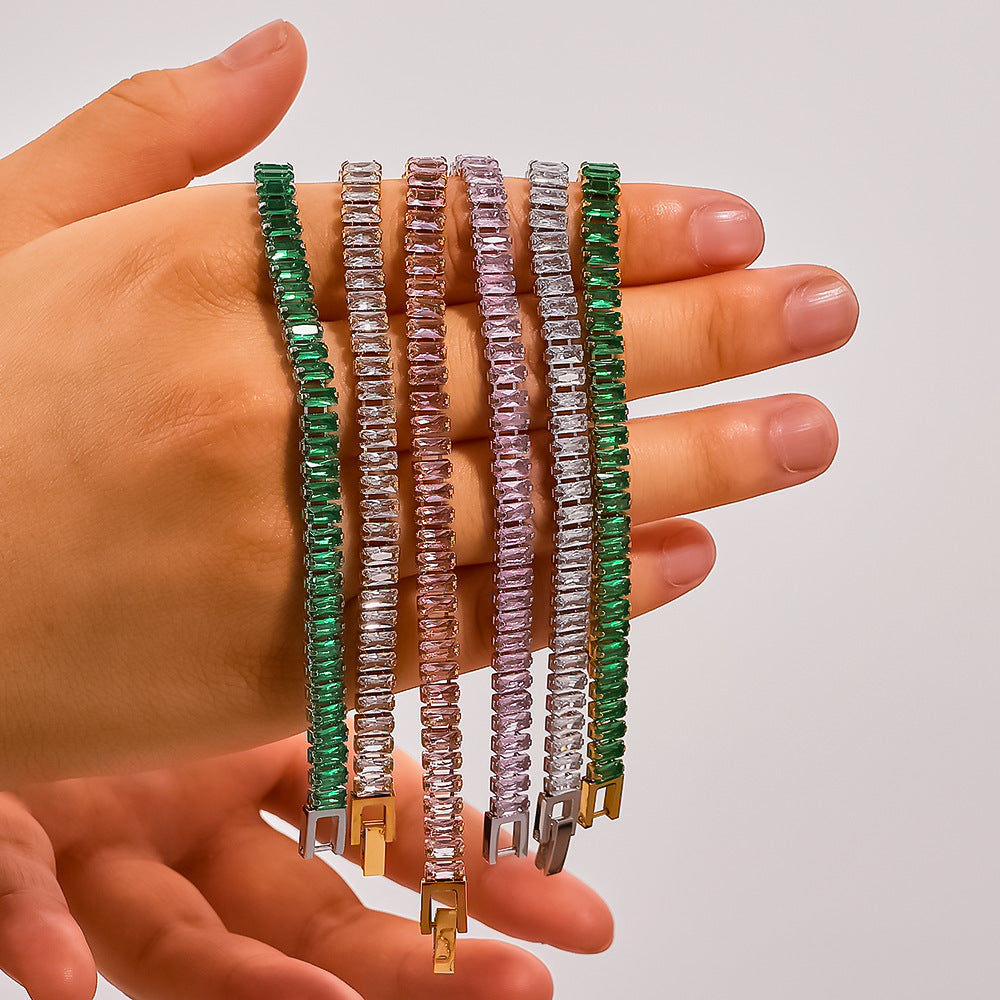 Stainless steel color zircon tennis chain - MERGE.DAY.1.FREESTYLE