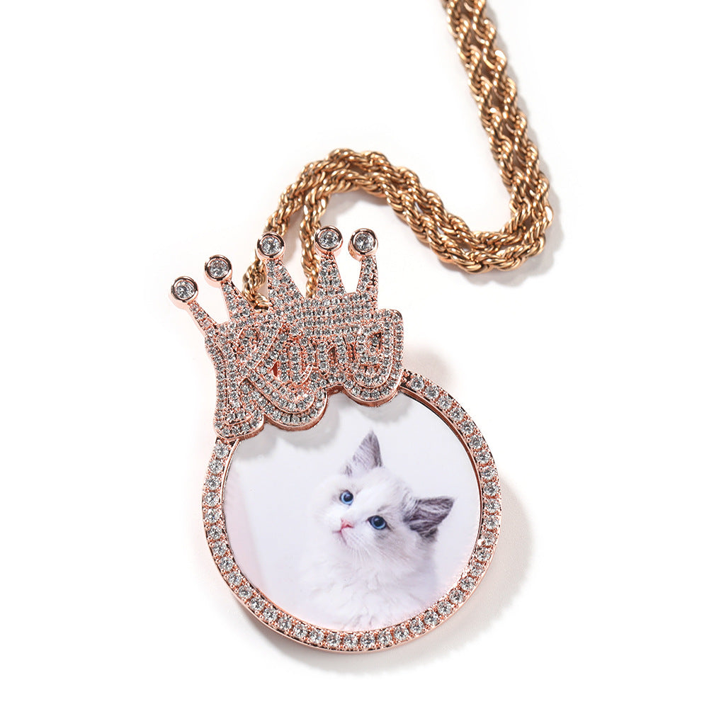 Custom Crown Round Photo Diamond Pendant Hip Hop Necklace - MERGE.DAY.1.FREESTYLE