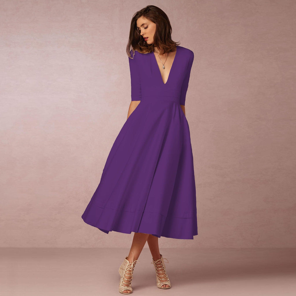 Women's Evening Dress Sexy Deep V Long Sleeve Dress - MERGE.DAY.1.FREESTYLE