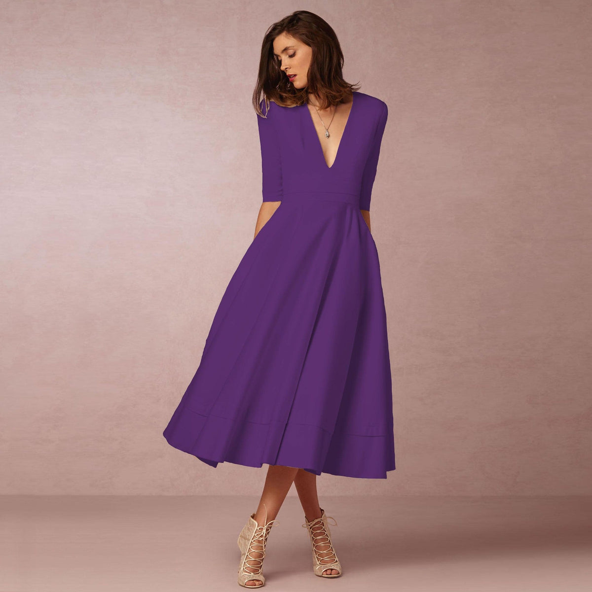 Women's Evening Dress Sexy Deep V Long Sleeve Dress - MERGE.DAY.1.FREESTYLE