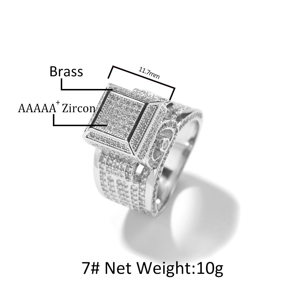 Hip-hop square diamond-encrusted couple ring - MERGE.DAY.1.FREESTYLE