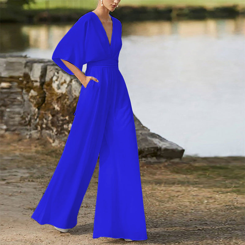 Dress Jumpsuit Explosive Deep V High Waist Wide Leg Trousers - MERGE.DAY.1.FREESTYLE
