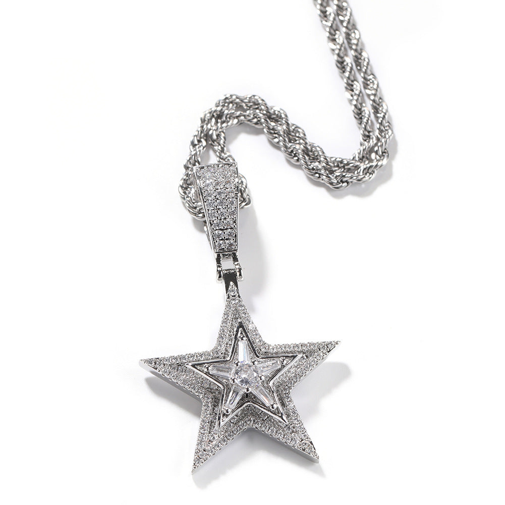 Hip-hop diamond-studded rotating five-pointed star necklace - MERGE.DAY.1.FREESTYLE