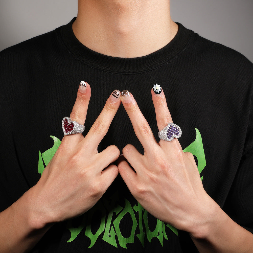 Hip-hop T-square heart-shaped zircon ring - MERGE.DAY.1.FREESTYLE