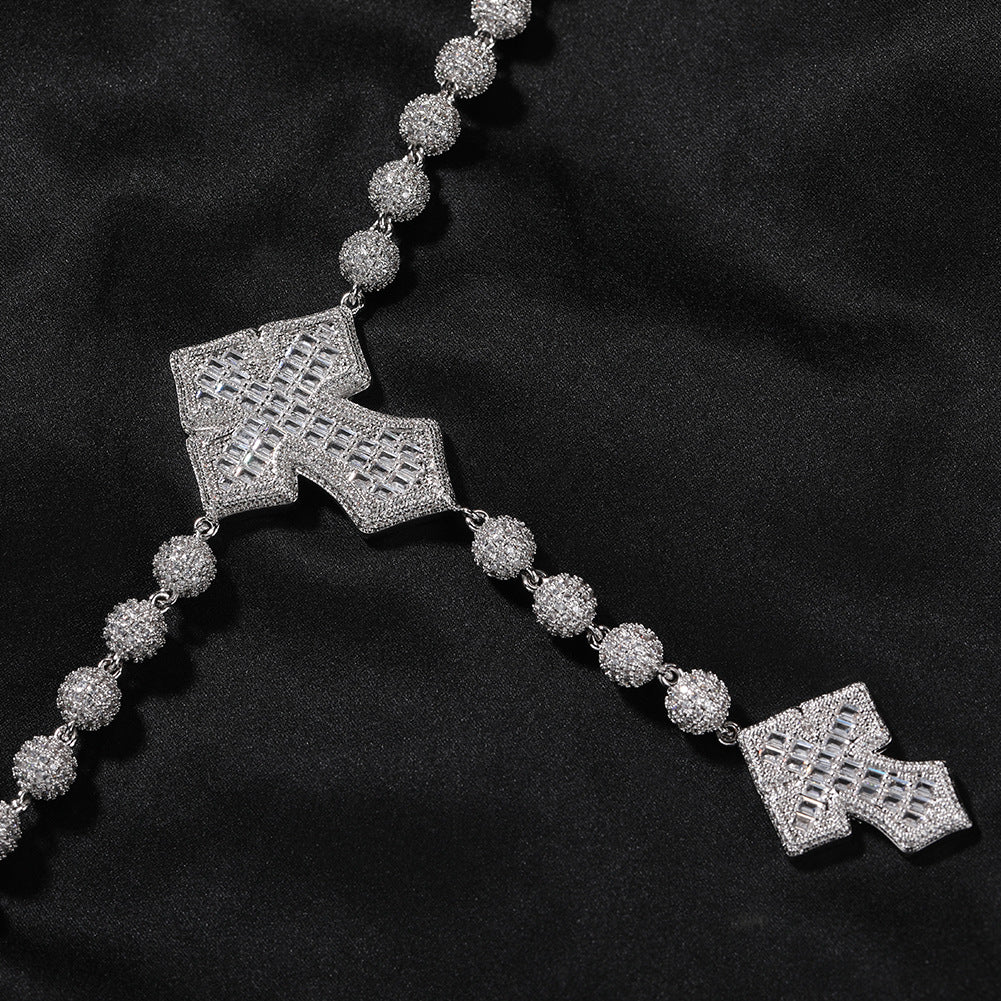 Hip Hop Beaded Zirconia Cross Necklace - MERGE.DAY.1.FREESTYLE