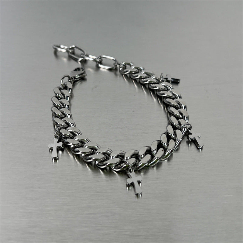 Cuban Titanium Steel Small Cross Bracelet - MERGE.DAY.1.FREESTYLE