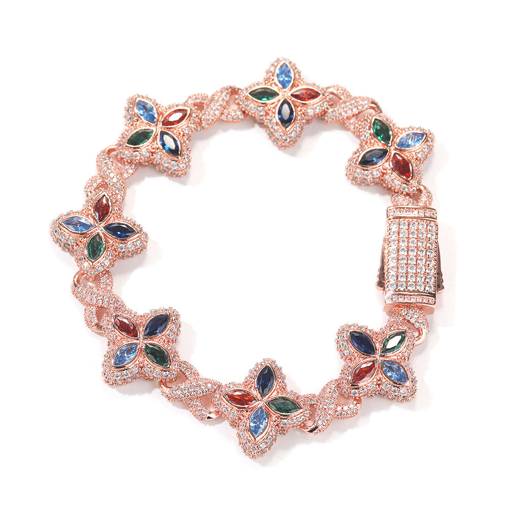 Hip-hop zircon colored infinite four-leaf clover bracelet - MERGE.DAY.1.FREESTYLE