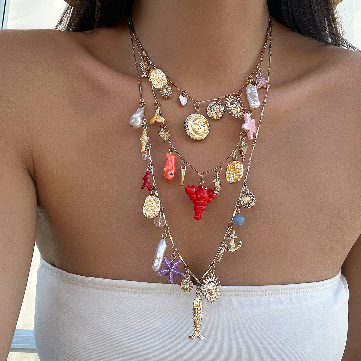 starfish necklace shell conch tassel multi-layer necklace - MERGE.DAY.1.FREESTYLE
