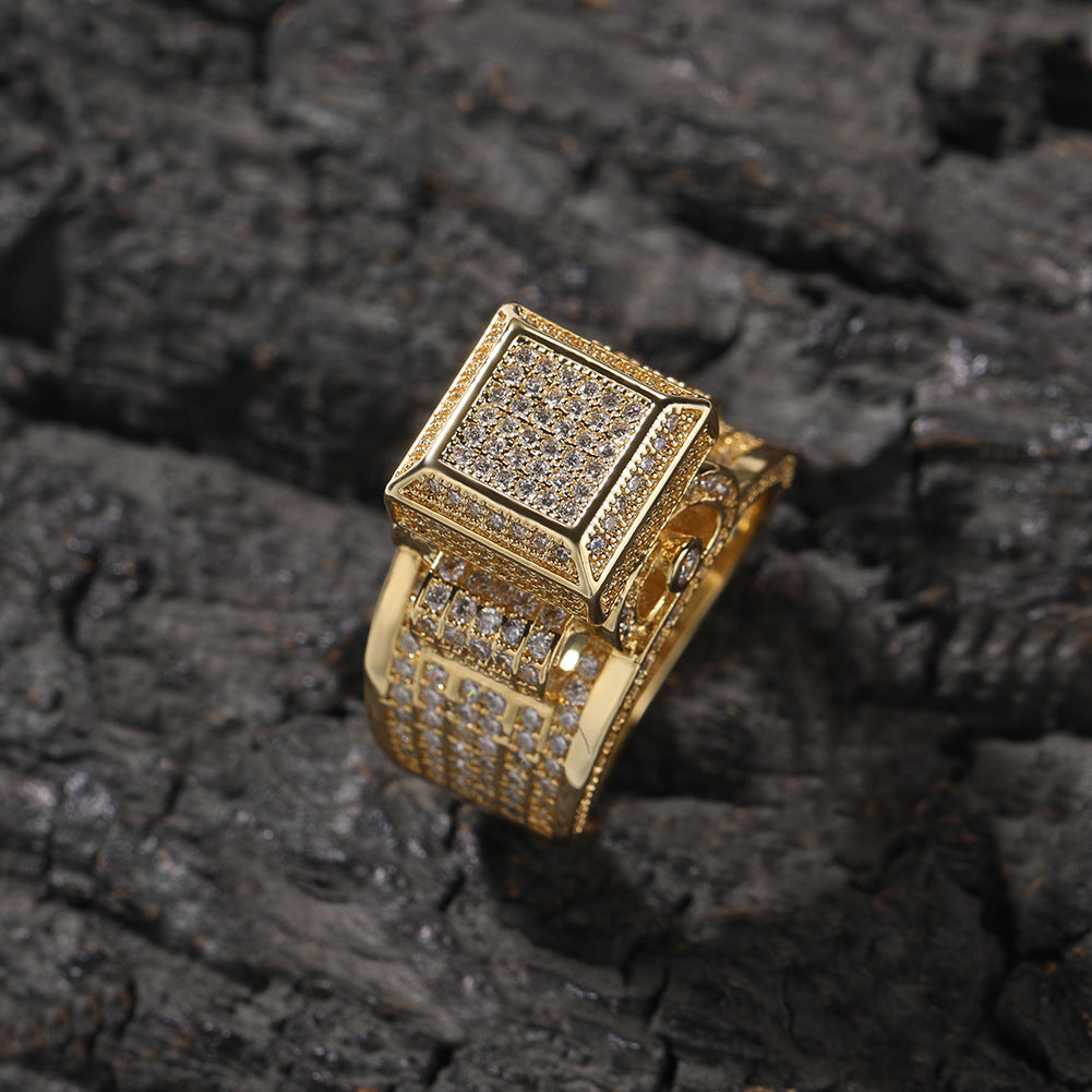 Hip-hop square diamond-encrusted couple ring - MERGE.DAY.1.FREESTYLE