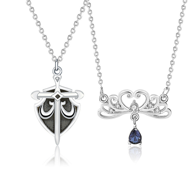 Vintage s925 Sterling Silver matching Necklace Princess and Knight Couple Necklace Valentine's Day Gift - MERGE.DAY.1.FREESTYLE