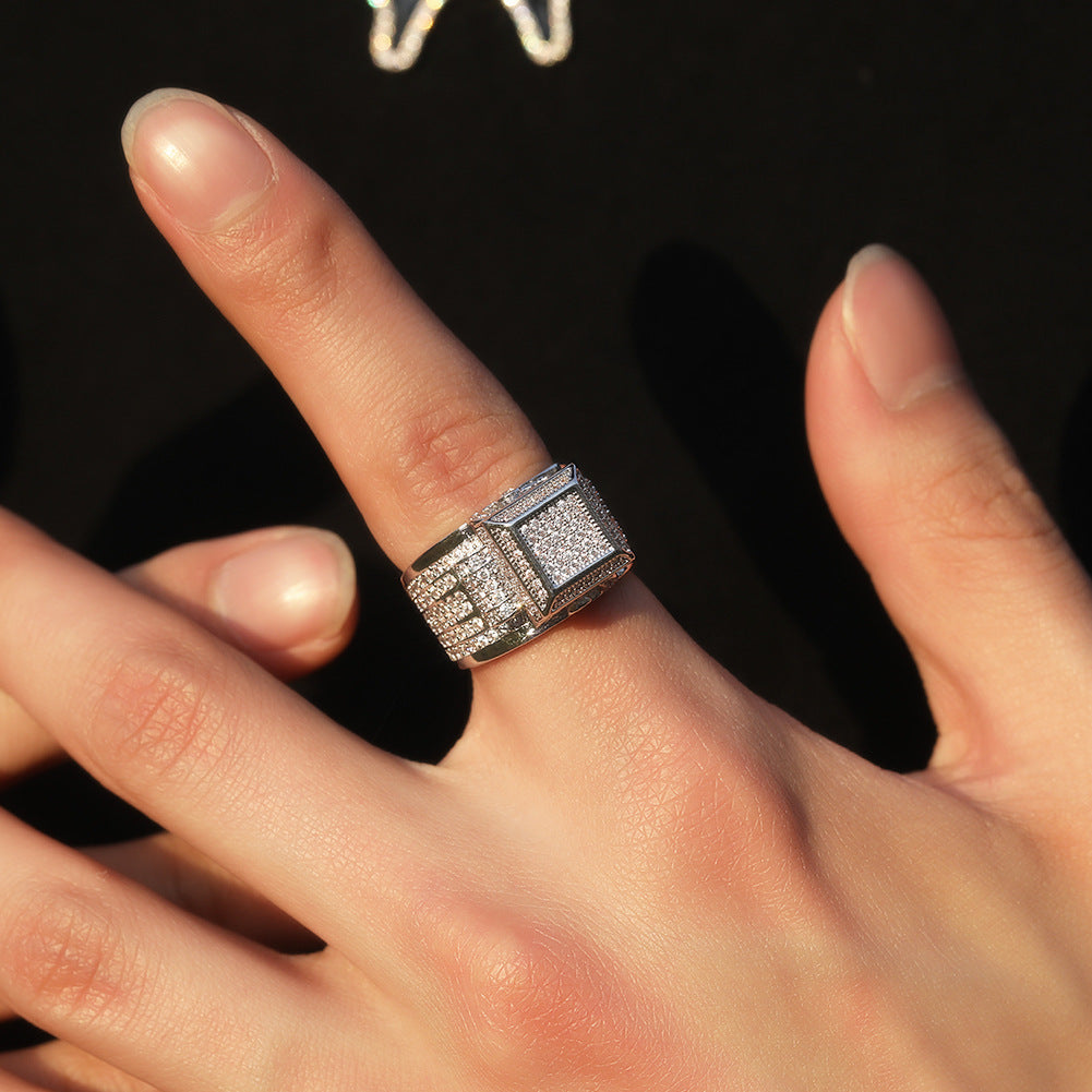 Hip-hop square diamond-encrusted couple ring - MERGE.DAY.1.FREESTYLE