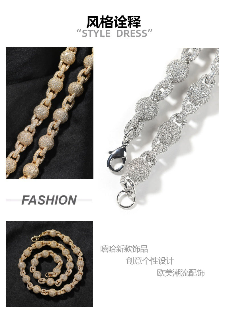10mm Micropaved 5A Zirconia Ball Chain Necklace - MERGE.DAY.1.FREESTYLE