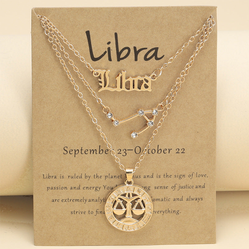 Zodiac Necklace Vintage English Star Image Pendant Three Piece Jewelry Set - MERGE.DAY.1.FREESTYLE