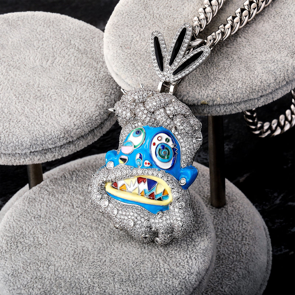 Diamond-studded colorful dripping oil cartoon head hip-hop pendant necklace wholesale - MERGE.DAY.1.FREESTYLE