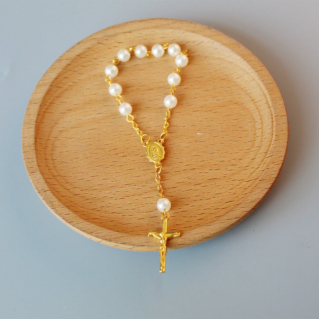rosary pearl cross full moon blessing bracelet - MERGE.DAY.1.FREESTYLE