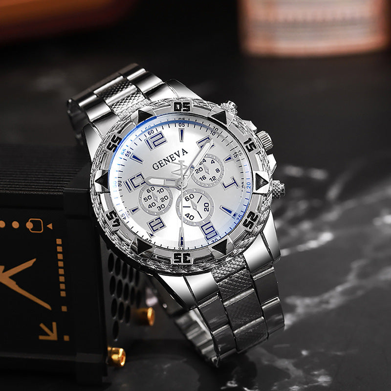 Men's Fake Three-Eye Casual Steel Band Watches - MERGE.DAY.1.FREESTYLE
