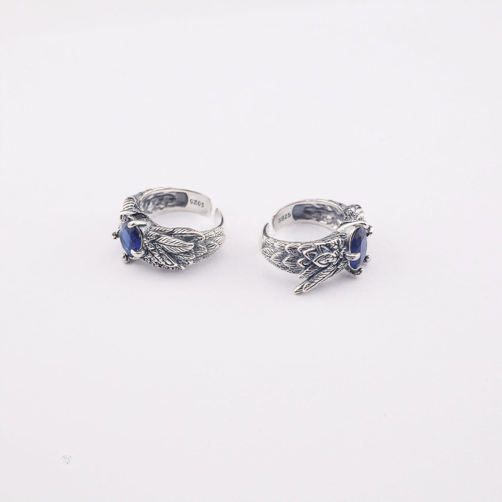 Retro feather sapphire open ring - MERGE.DAY.1.FREESTYLE
