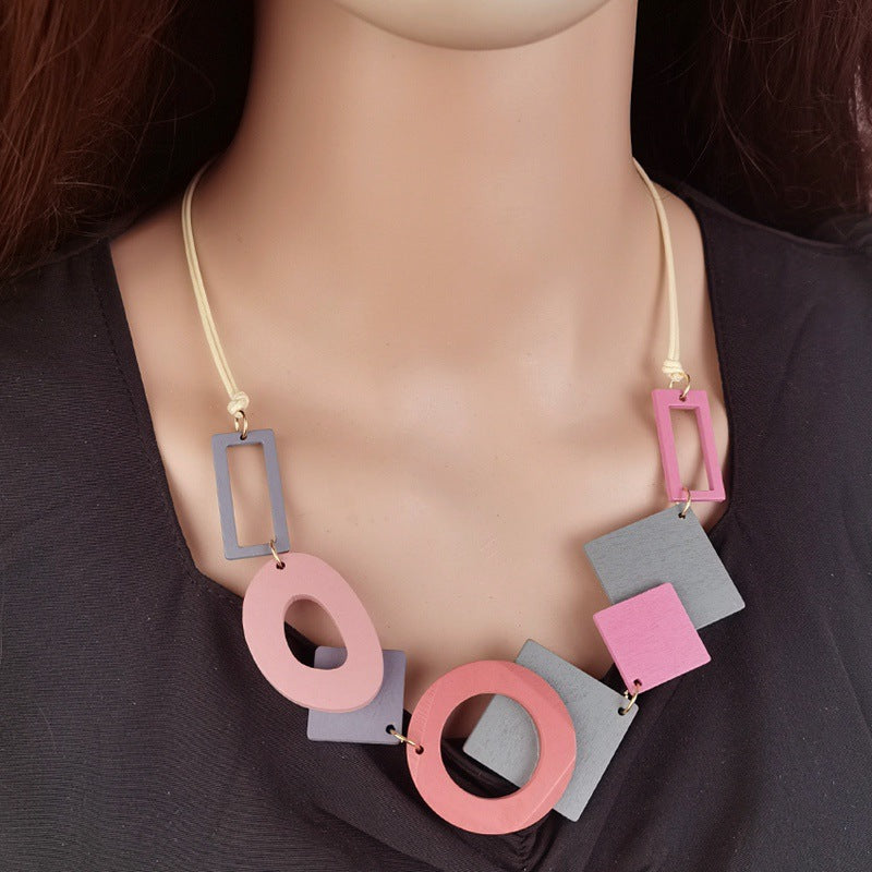 Retro geometric wooden bib necklace - MERGE.DAY.1.FREESTYLE