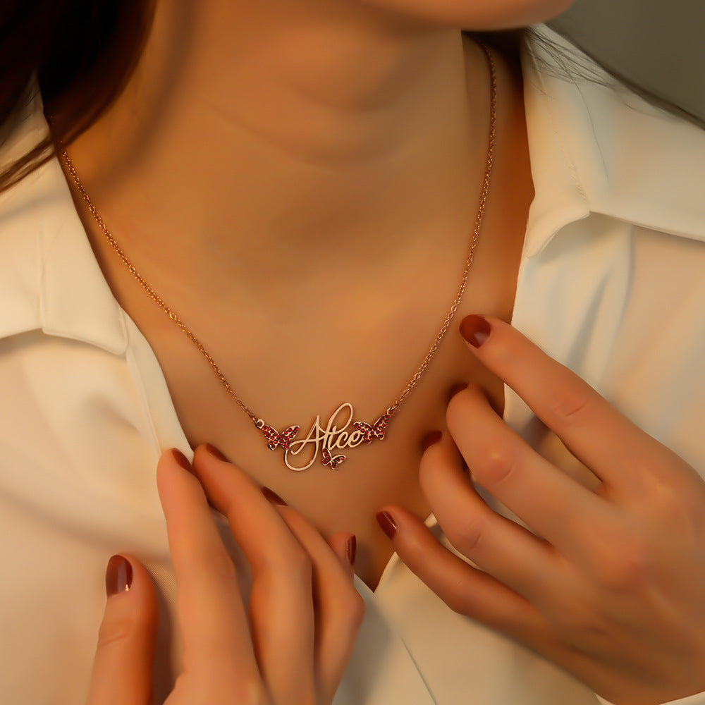 Butterfly Full Diamond Customized Name Necklace - MERGE.DAY.1.FREESTYLE