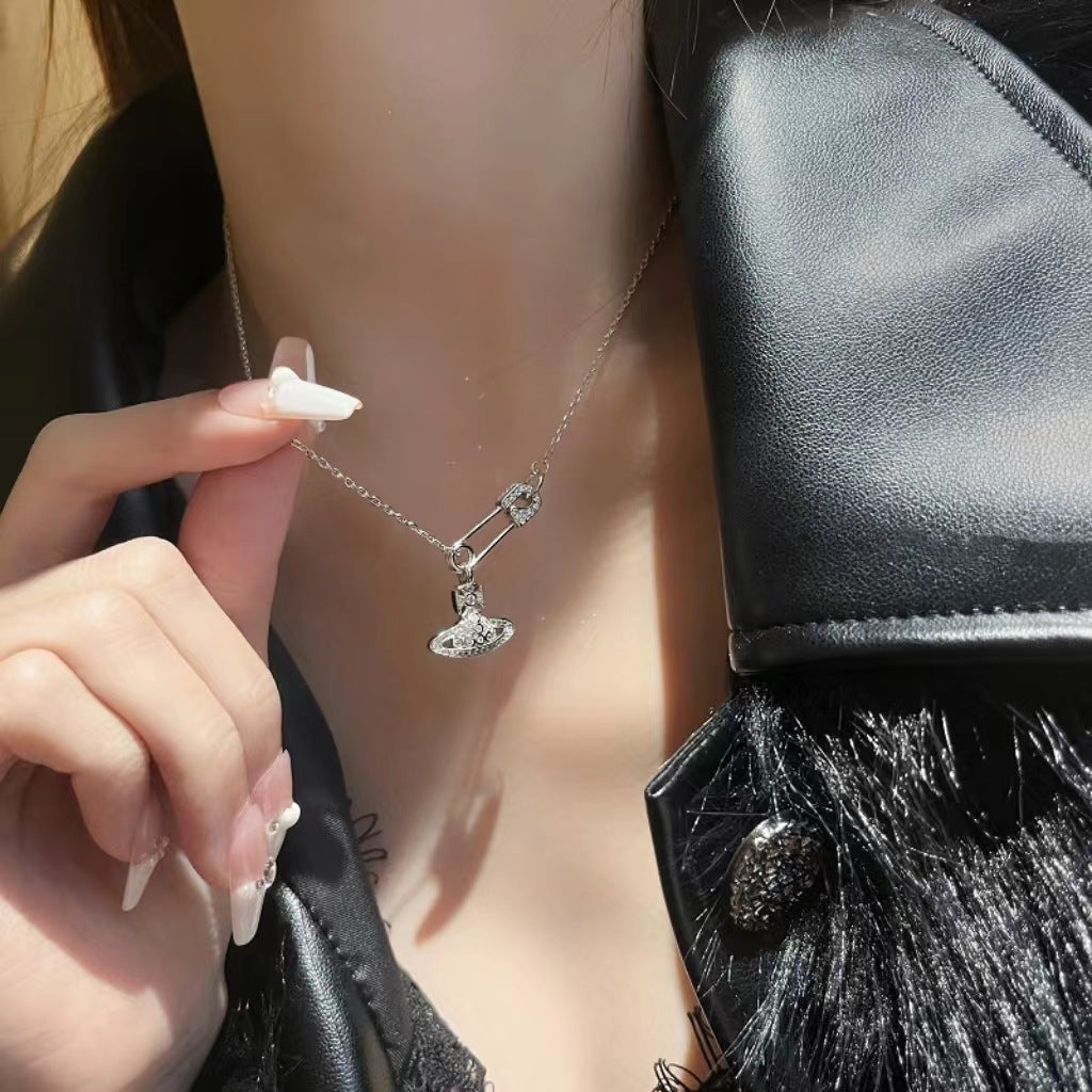 Saturn pin necklace women's paper clip clavicle chain - MERGE.DAY.1.FREESTYLE
