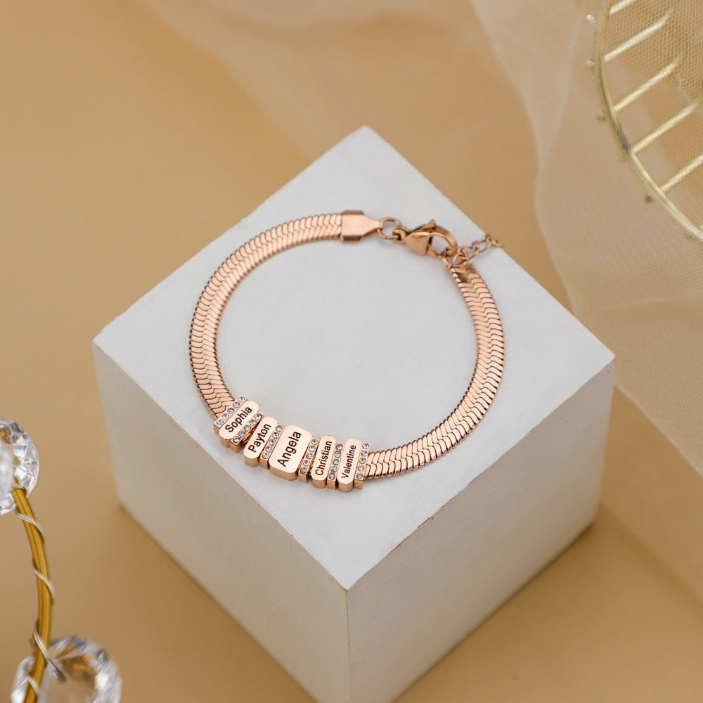 Flat snake bone chain diamond engraving bracelet - MERGE.DAY.1.FREESTYLE