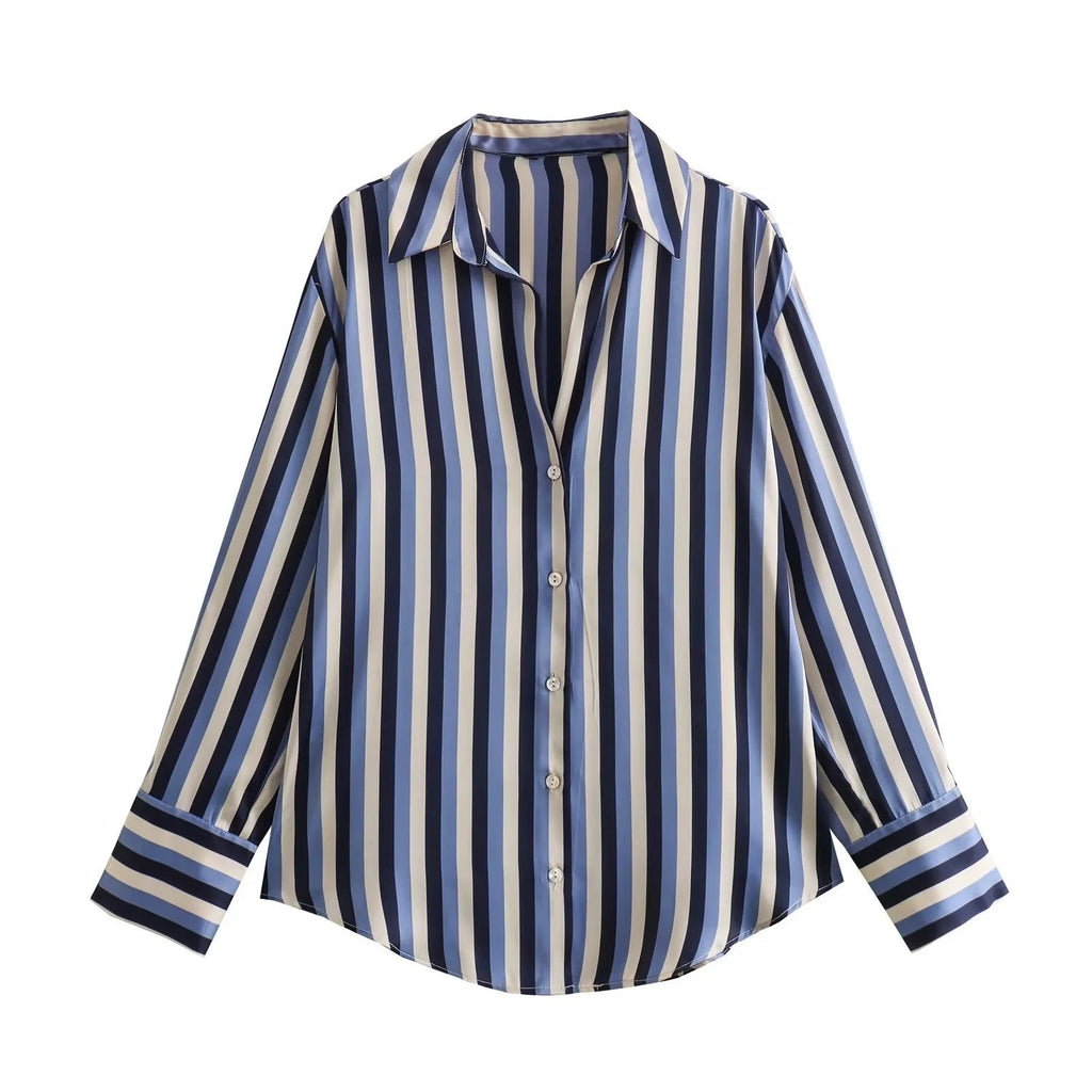 Striped satin long-sleeved shirt - MERGE.DAY.1.FREESTYLE