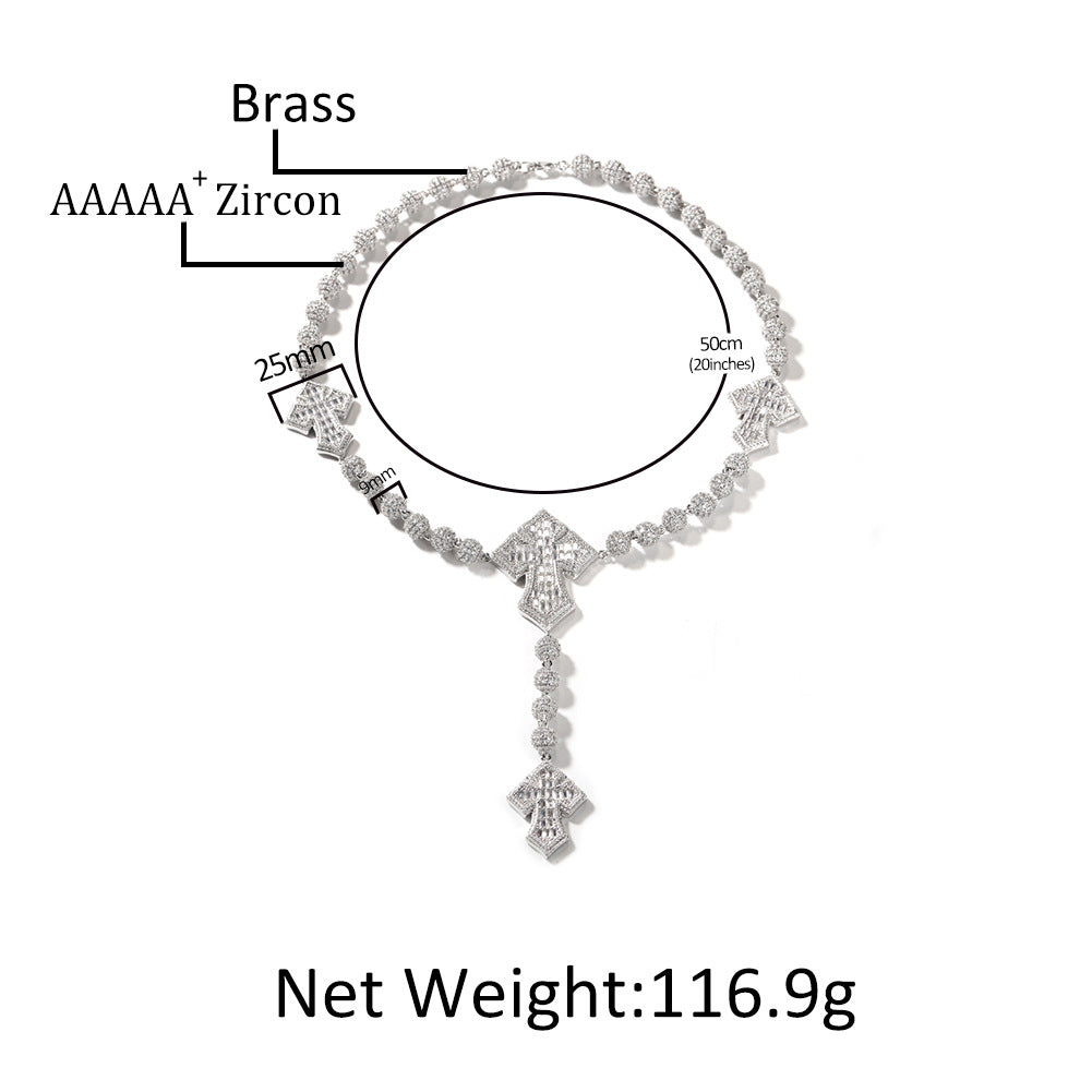 moissanite chain round bead cross necklace - MERGE.DAY.1.FREESTYLE