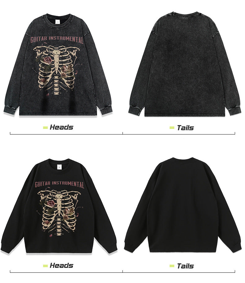 Rose skull print hip-hop T-shirt - MERGE.DAY.1.FREESTYLE
