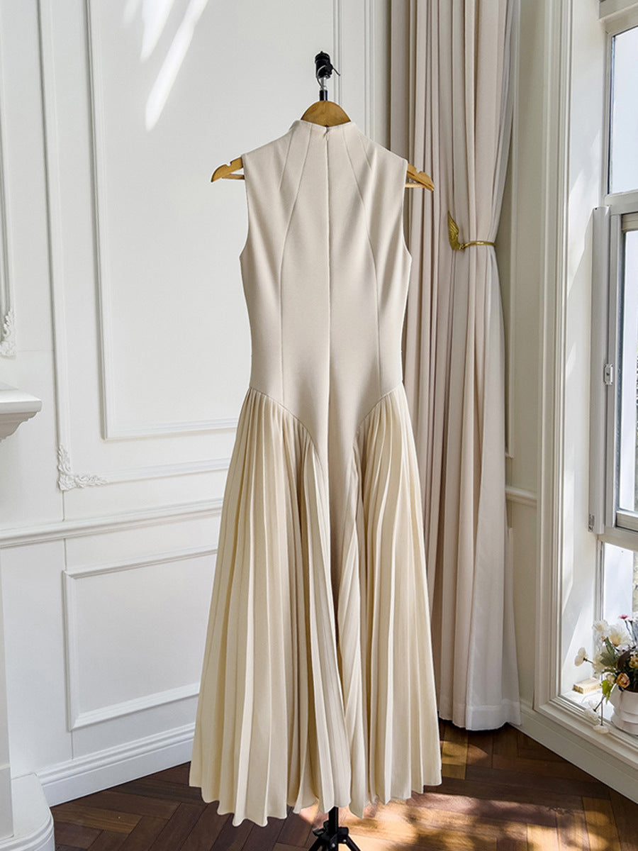Pleated round neck sleeveless A dress with waist slimming long skirt - MERGE.DAY.1.FREESTYLE