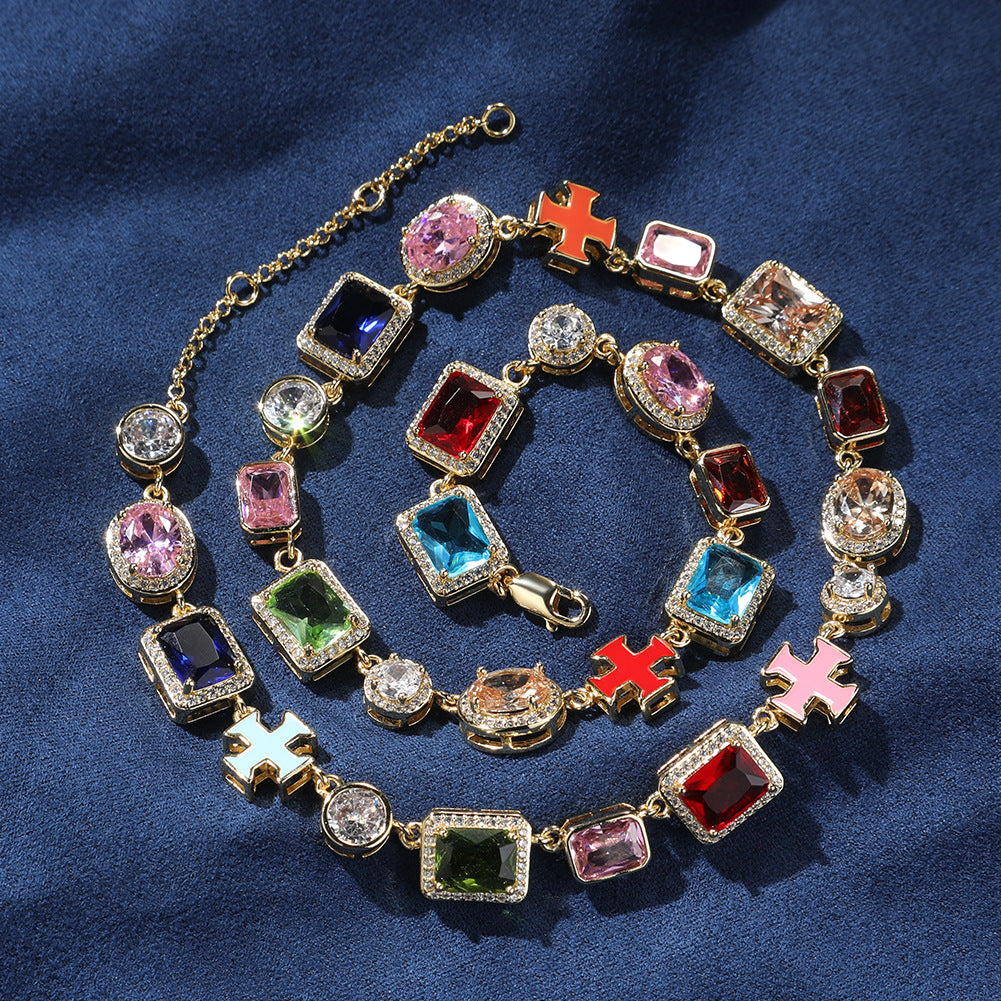 Exquisite diamond-encrusted colored gemstone bracelet and necklace - MERGE.DAY.1.FREESTYLE