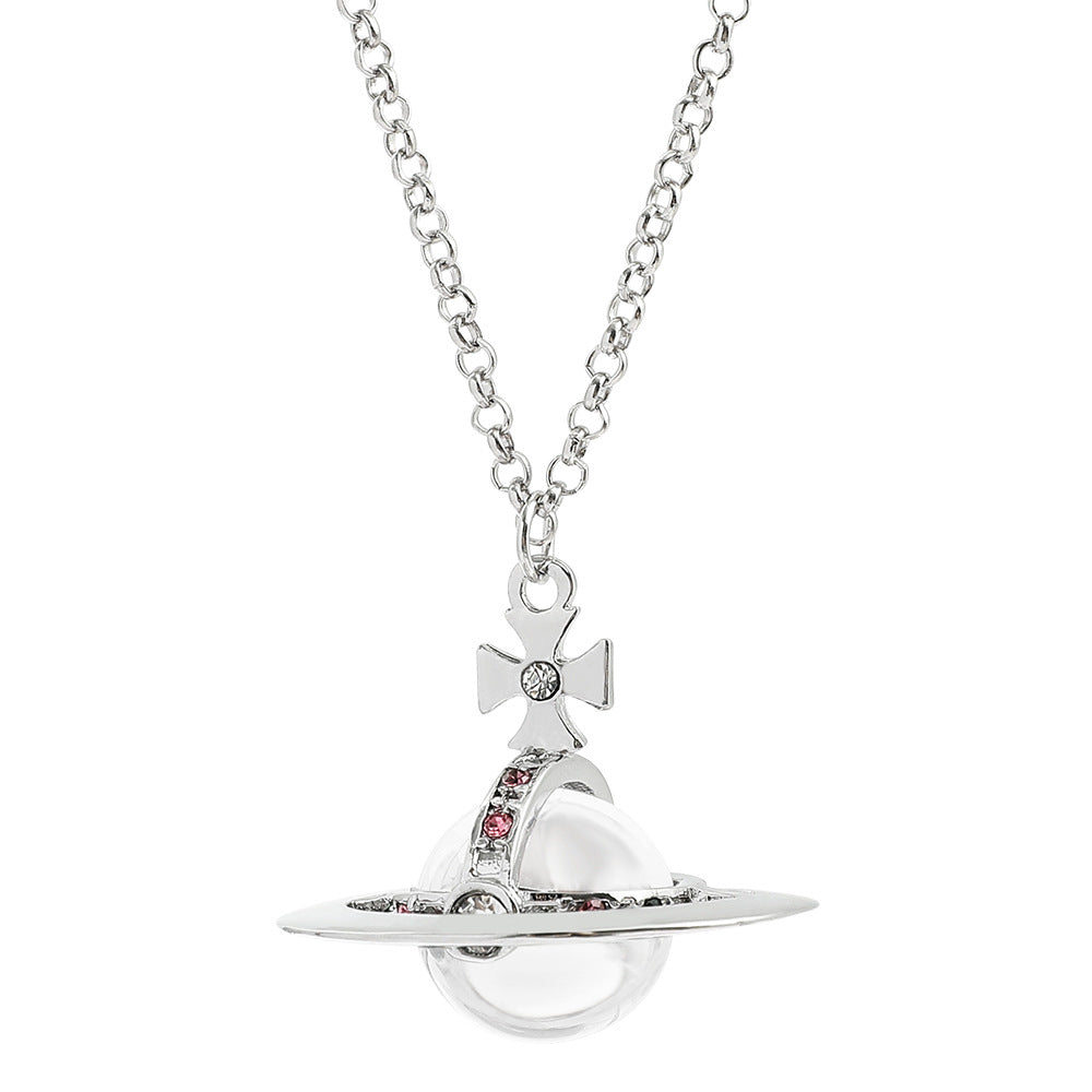 Saturn necklace, teardrop colored diamond earrings, Saturn earrings - MERGE.DAY.1.FREESTYLE