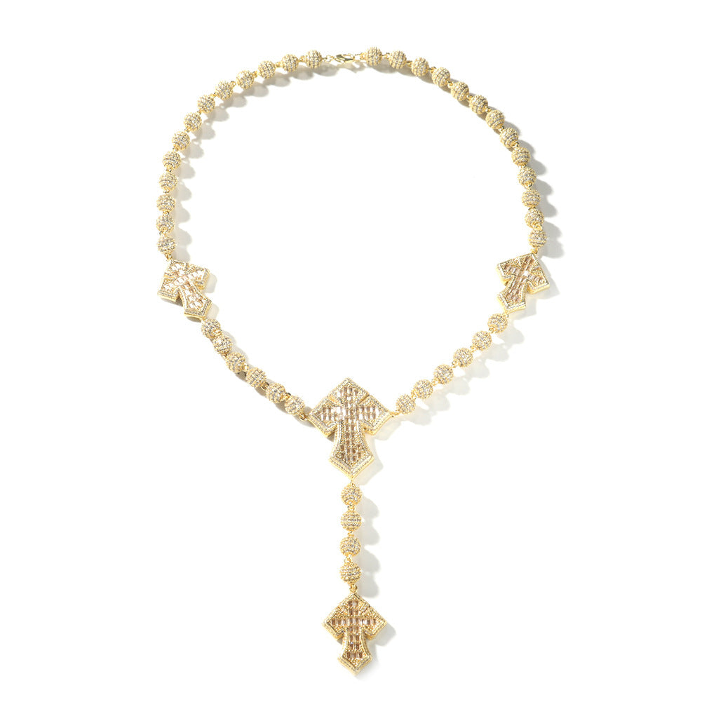 Hip Hop Beaded Zirconia Cross Necklace - MERGE.DAY.1.FREESTYLE