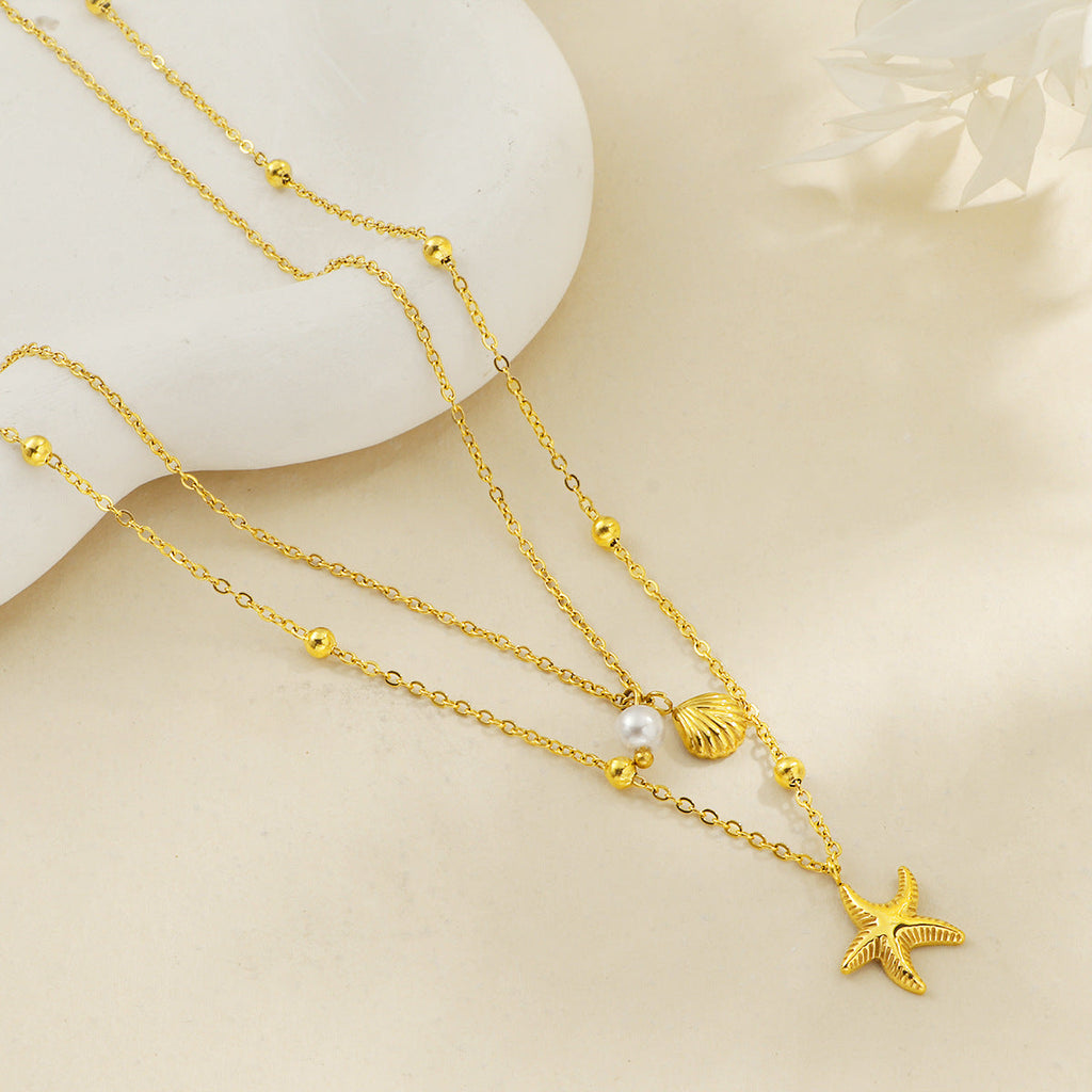 starfish necklace pearl double-layered necklace - MERGE.DAY.1.FREESTYLE