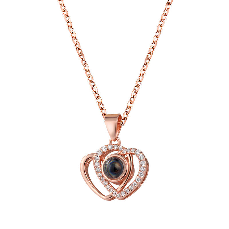 I love you double love heart projection Necklace clavicle chain - MERGE.DAY.1.FREESTYLE