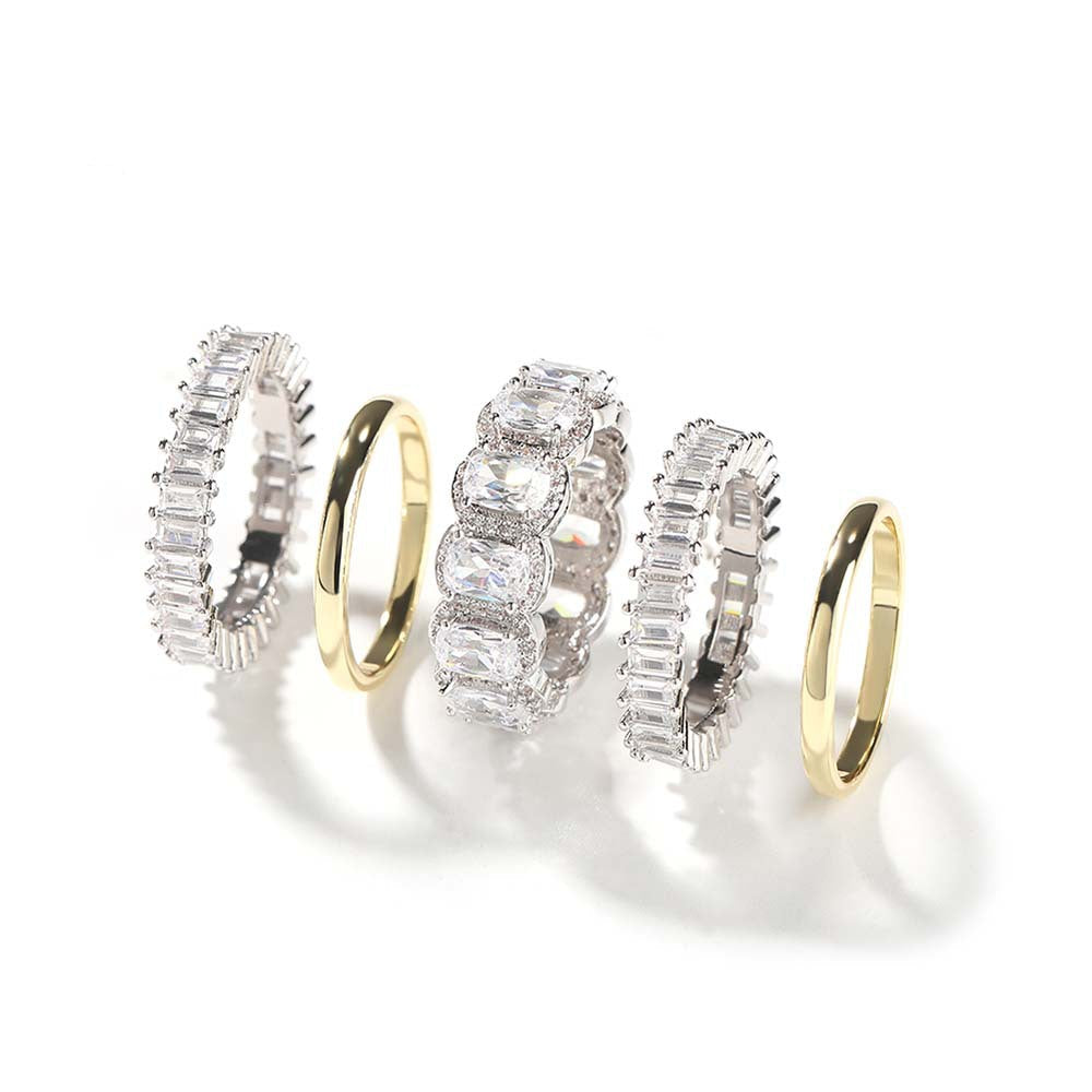 Cool and handsome men's hip-hop diamond-encrusted five-piece ring set - MERGE.DAY.1.FREESTYLE