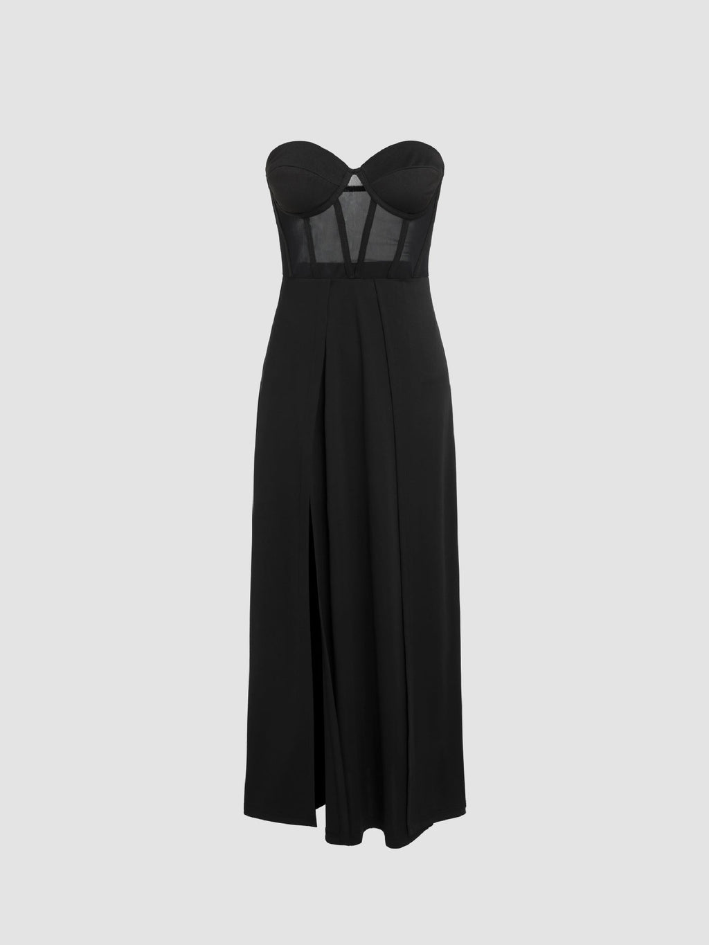Slim Fit Bandeau Waist Mesh Slit Bandeau Dress - MERGE.DAY.1.FREESTYLE