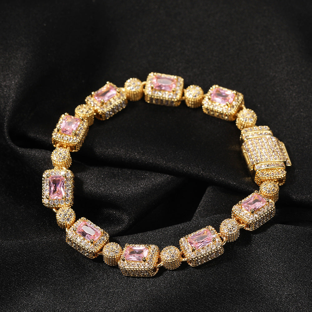 Copper inlaid pink zircon hip-hop bracelet - MERGE.DAY.1.FREESTYLE