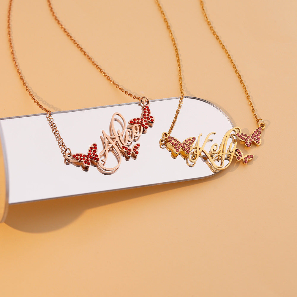 Butterfly Full Diamond Customized Name Necklace - MERGE.DAY.1.FREESTYLE