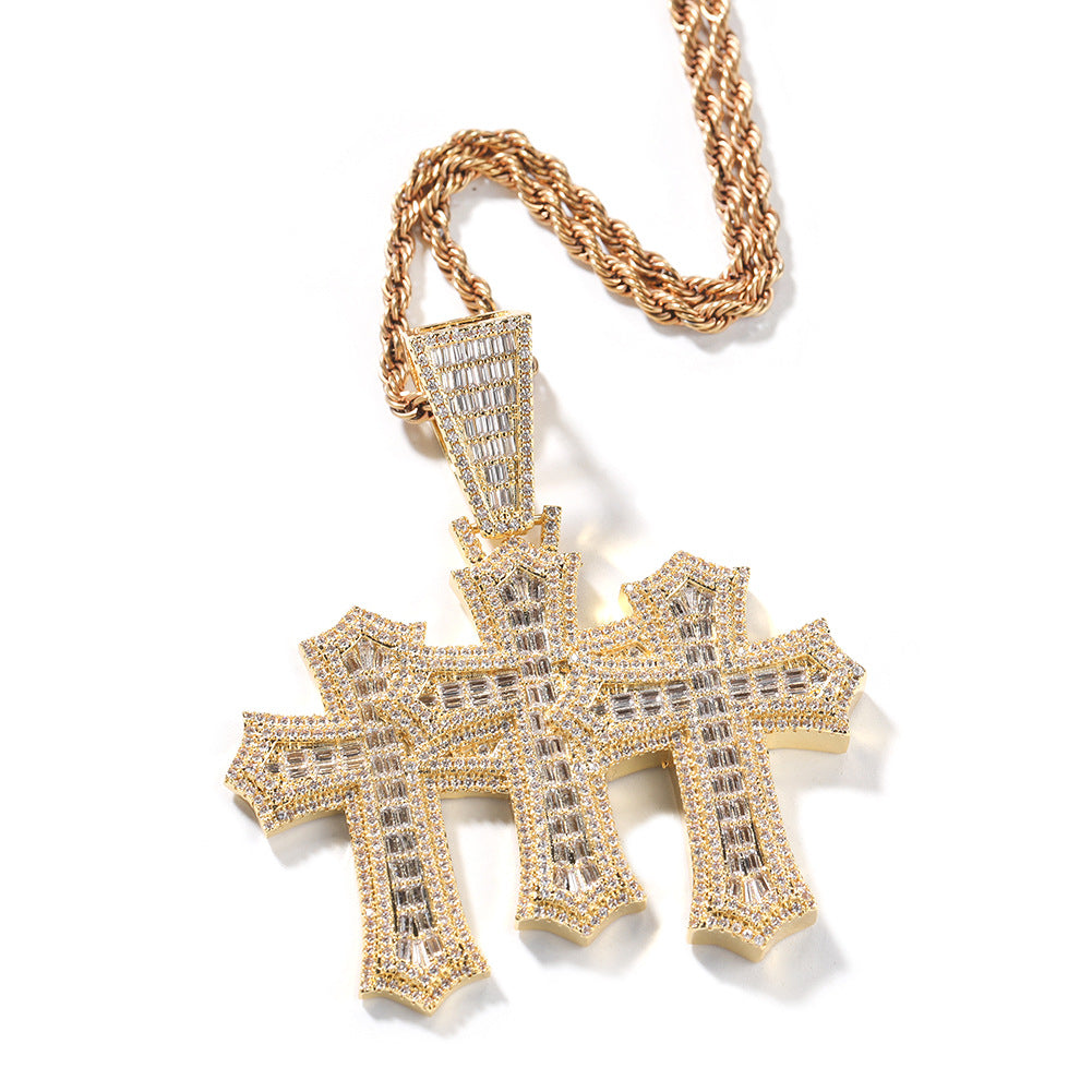 Hip-hop square zircon cross diamond-studded pendant - MERGE.DAY.1.FREESTYLE