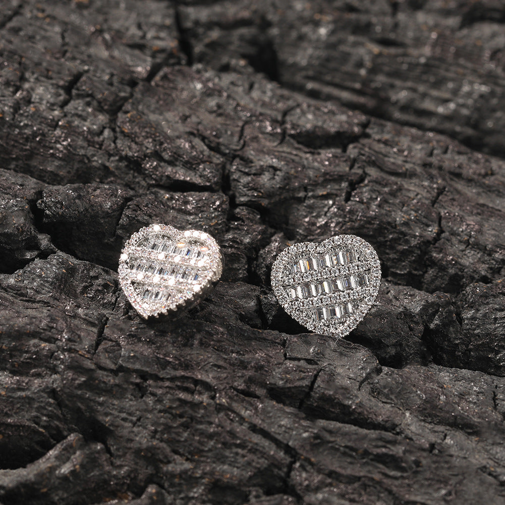 Hip-hop inlaid zircon heart-shaped earrings - MERGE.DAY.1.FREESTYLE