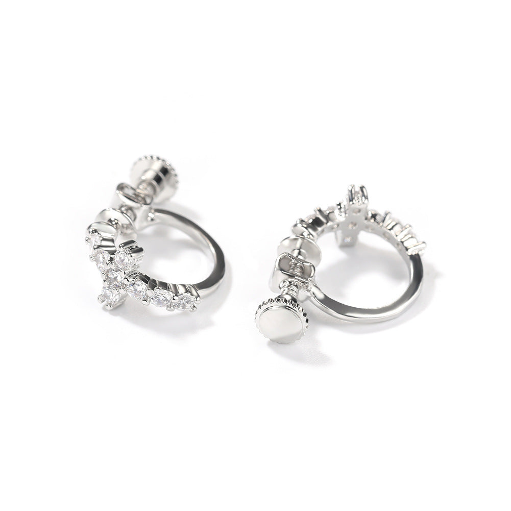 Hip Hop Zircon Black Spiral Clasp Cross Earrings - MERGE.DAY.1.FREESTYLE