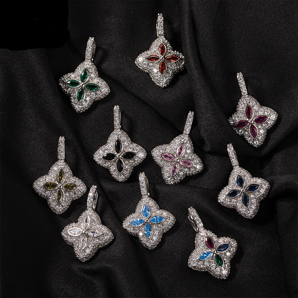 Cubic Zirconia Colorful Four-Leaf Clover Pendant - MERGE.DAY.1.FREESTYLE