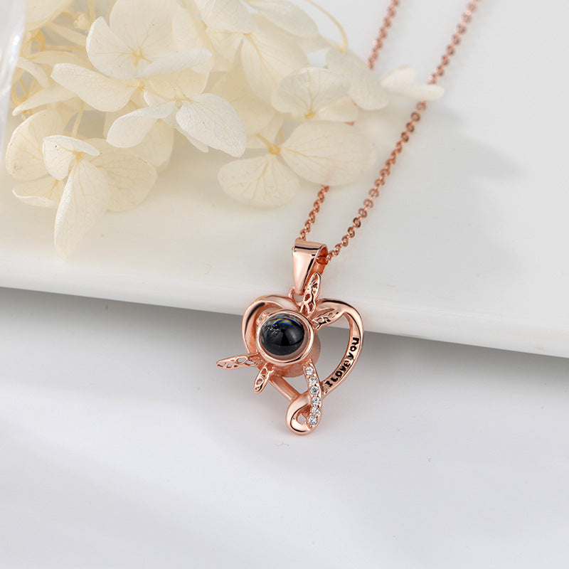 Dragonfly Love Heart Projection Necklace - MERGE.DAY.1.FREESTYLE