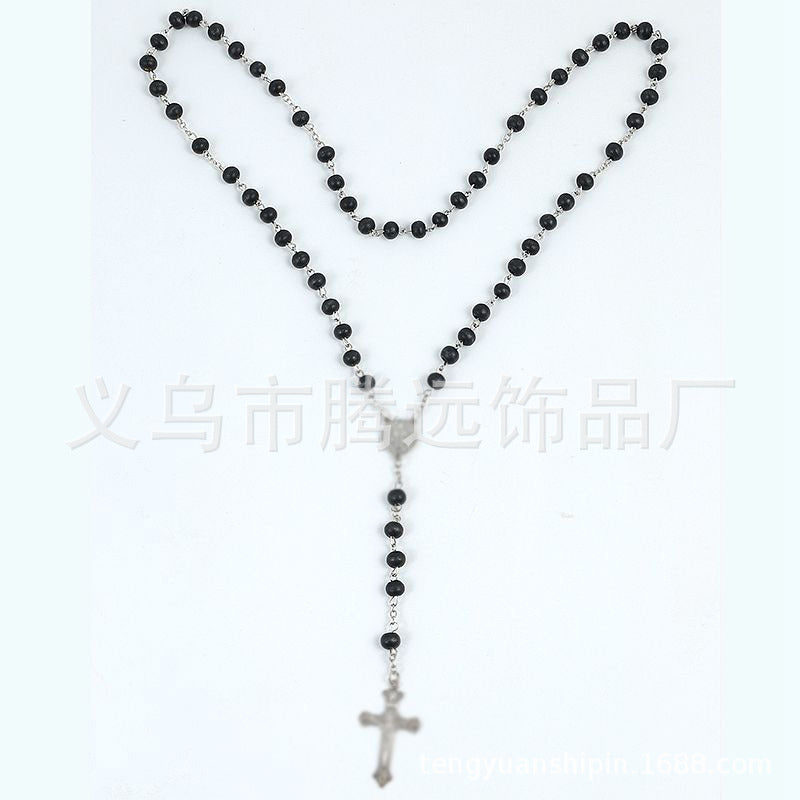 rosary necklace black wooden beads necklace - MERGE.DAY.1.FREESTYLE