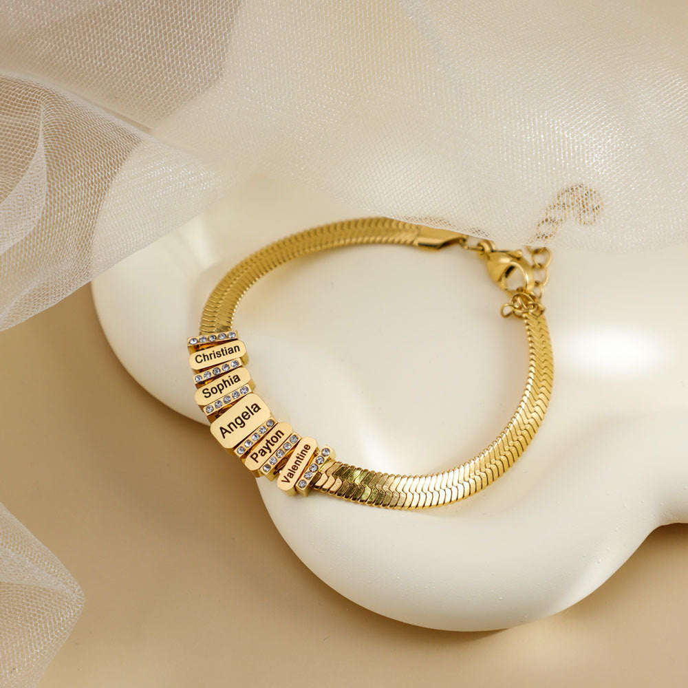 Flat snake bone chain diamond engraving bracelet - MERGE.DAY.1.FREESTYLE