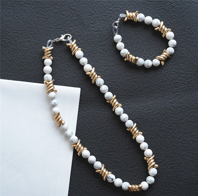 Thorn Light Luxury White Turquoise Pearl Metal Necklace - MERGE.DAY.1.FREESTYLE
