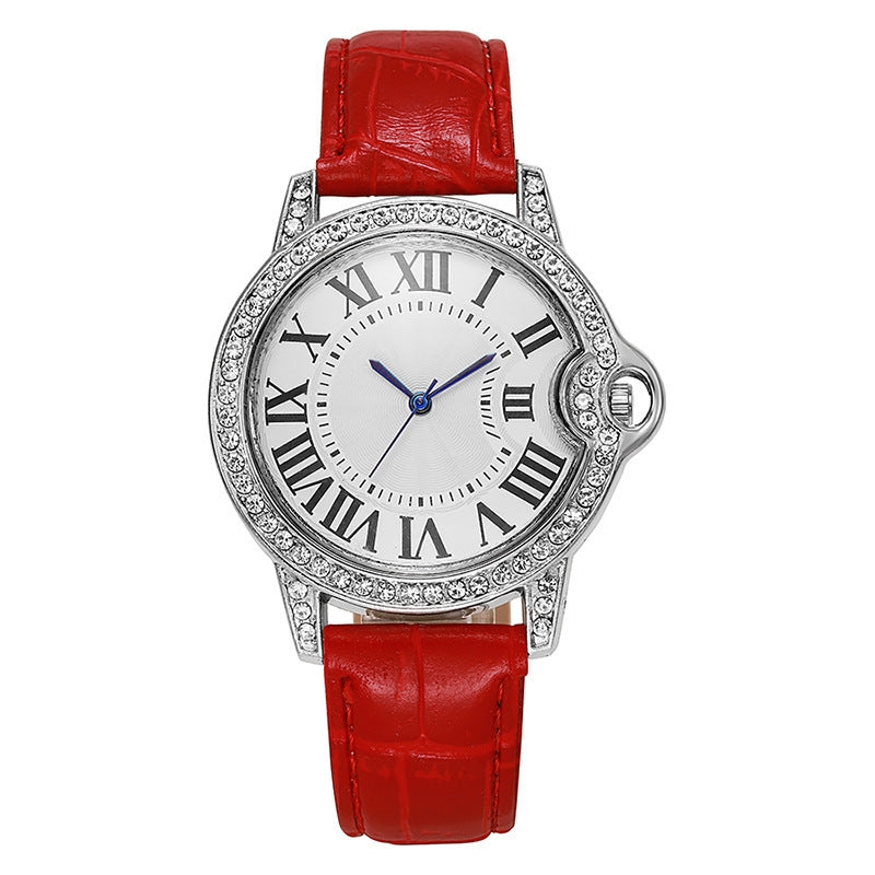 Fashion Diamond-Encrusted Women's Quartz Watch with Leather Strap - MERGE.DAY.1.FREESTYLE