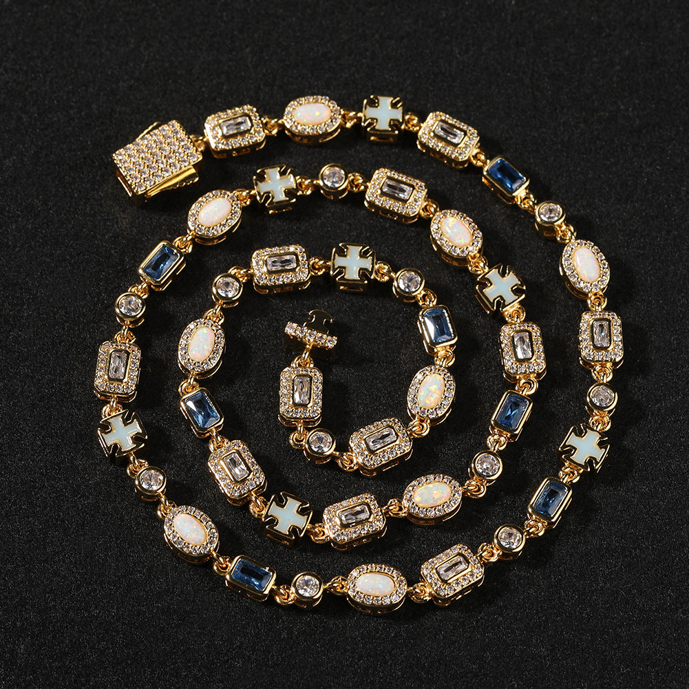 6mm blue colored gemstone bracelet with diamonds - MERGE.DAY.1.FREESTYLE