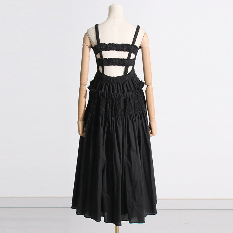 Pleated suspender long solid color full skirt dress - MERGE.DAY.1.FREESTYLE